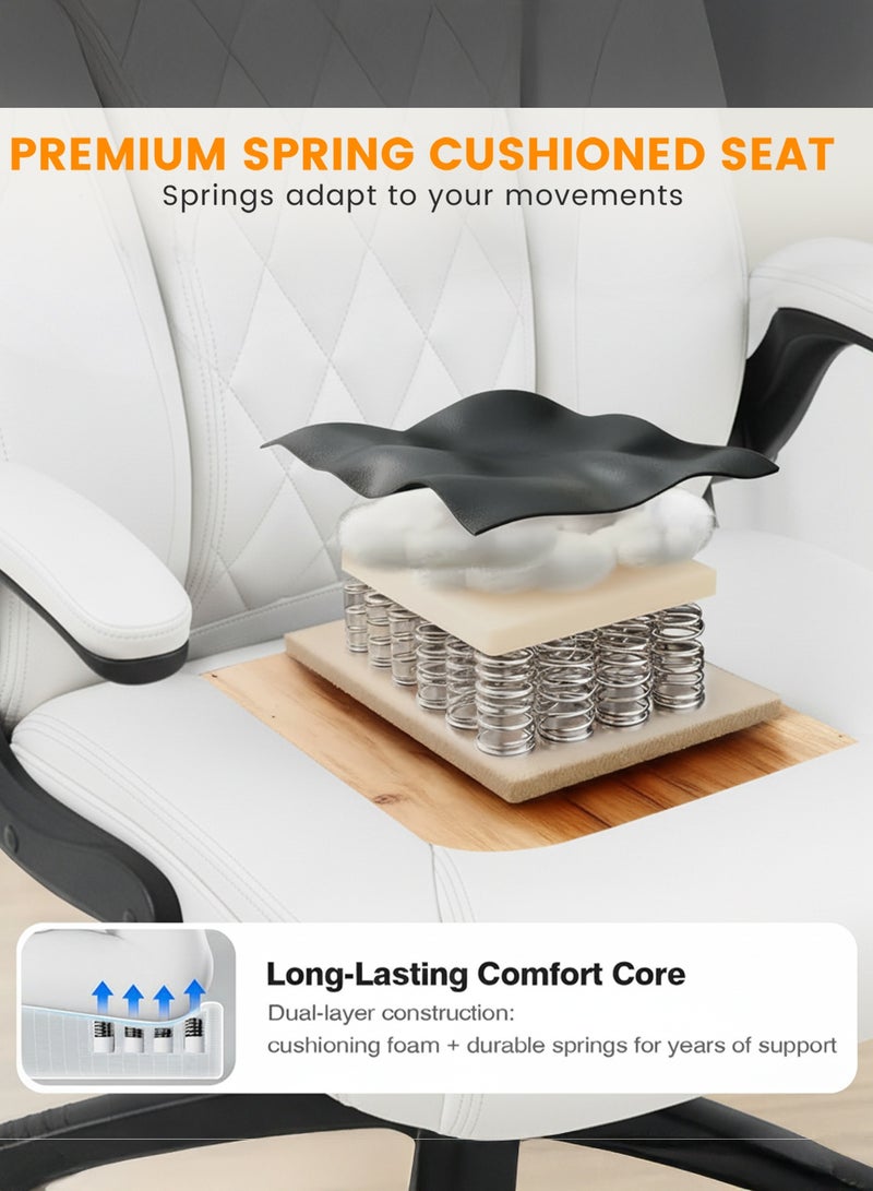 DROGO Ergonomic Premium Leatherette Office Chair for Work at Home, Computer Chair with Flip-Up Armrest, Height Adjustable Leather Seat, Cushioned Headrest, & Lumbar Support | Desk Chair with Multi Level Reclining White - Image 5